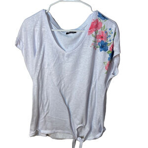 Time Square white floral front tie t-shirt size XL